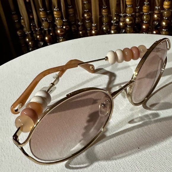 Chloe Bead Embellished Sunglasses 
Round Gold Frame Brow Mocha Mousse
NWT - Picture 6 of 16